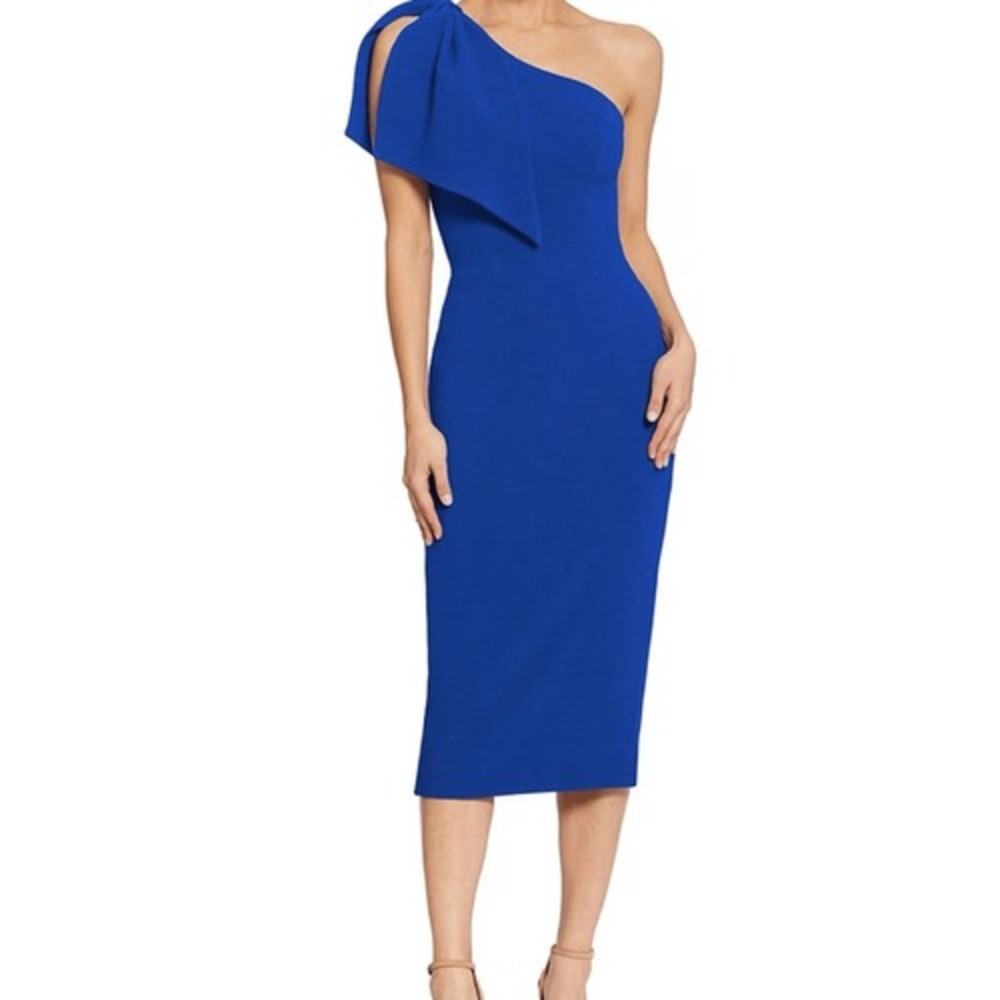 Dress the Population Tiffany One Shoulder Midi Dress, Electric Blue, Small, NWT - Picture 3 of 9